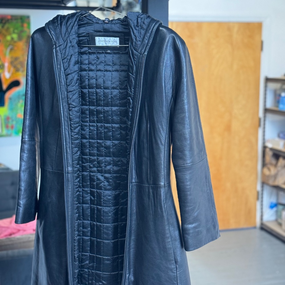 Jones New York Leather Hooded Jacket